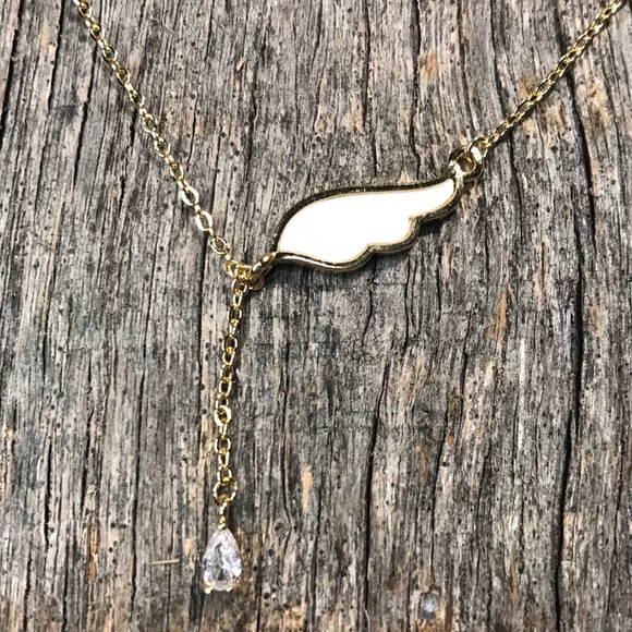 Wing Charm Pendant Necklace Teardrop Jewel - Picture 3 of 7